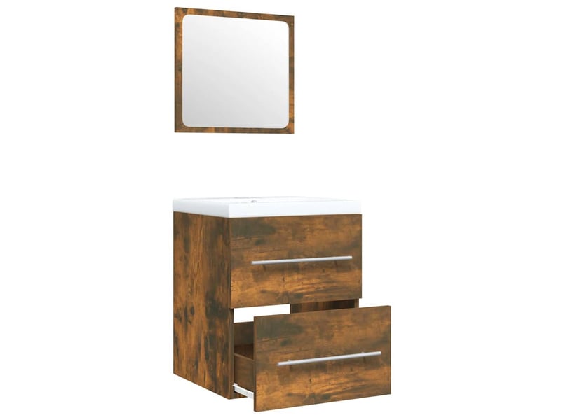 Meuble de lavabo avec bassin intégré chêne fumé bois d'ingénierie shl9424 - Conforama E