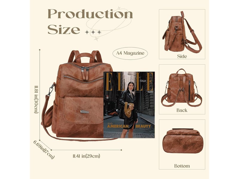  Sac à dos femme en cuir, petit format – imperméable, anti-vol, bandoulière pour ladies-marron  - Conforama B