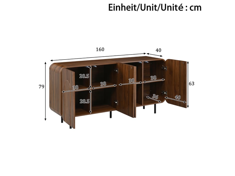 Buffet 160x40x79 cm - design mid-century - 4 portes - rangement flexible - étagères réglables - pieds métalliques - noyer BUYDEEMEUS - Conforama C