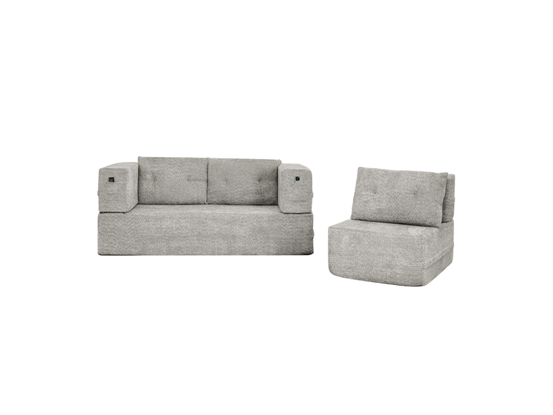  Canapé modulable 3 places convertible 199x194x39 cm en tissu gris clair  - Conforama E