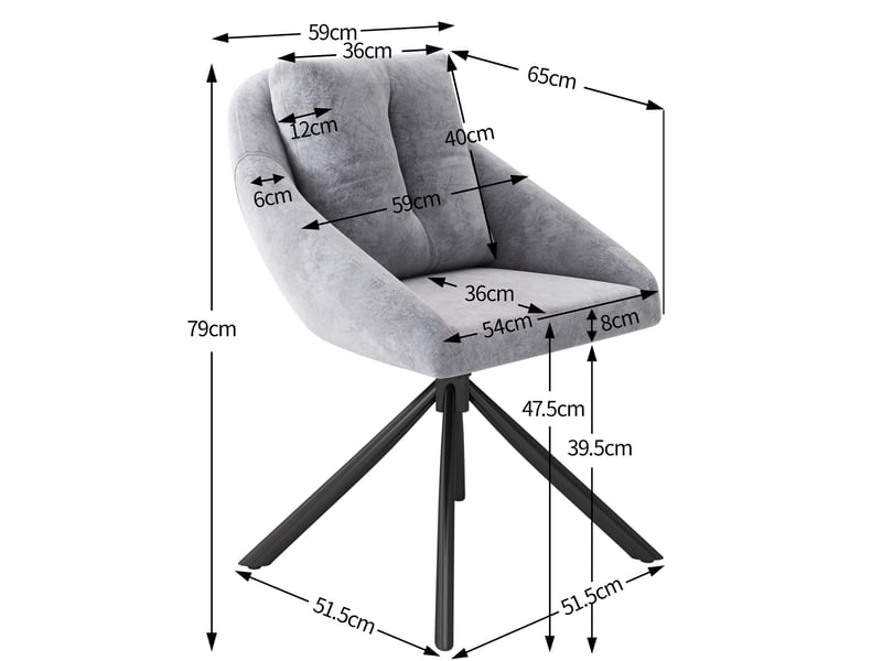  Chaise de salle à manger grise moderne, élégante et confortable, pivotante à 360 degrés, en tissu velours respirant, design ergonomique  - Conforama E