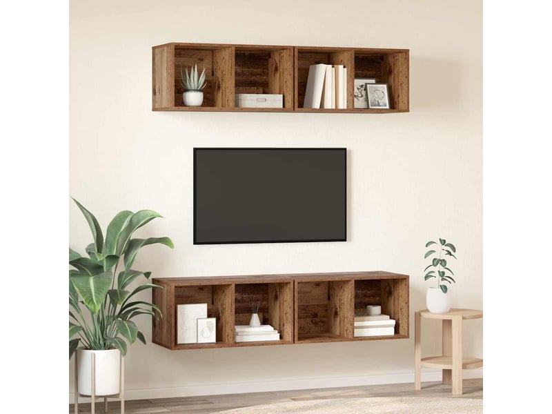  Ensemble meuble tv - banc tv - meuble de rangement 4 pcs bois ancien bois d'ingénierie  - Conforama D