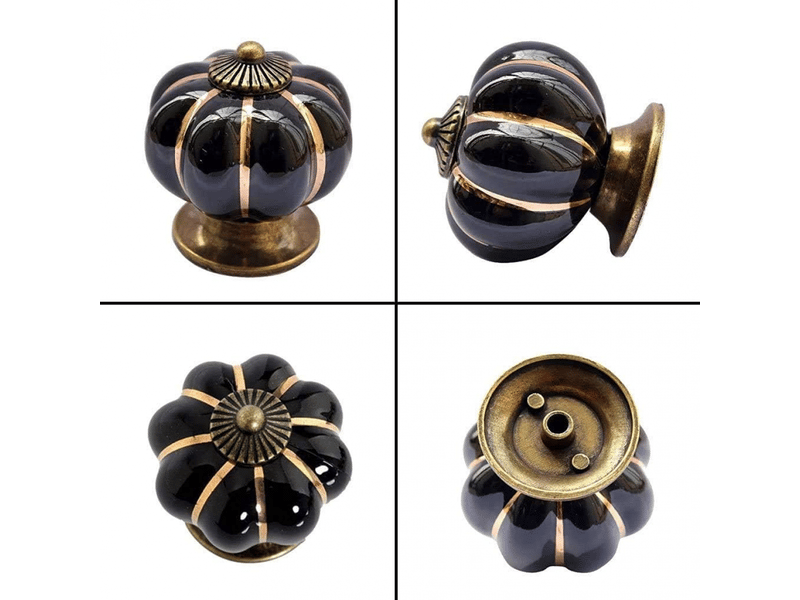  (noir) lot de 10 boutons de porte vintage en céramique en forme de citrouille, boutons de tiroir d'armoire simples  - Conforama B