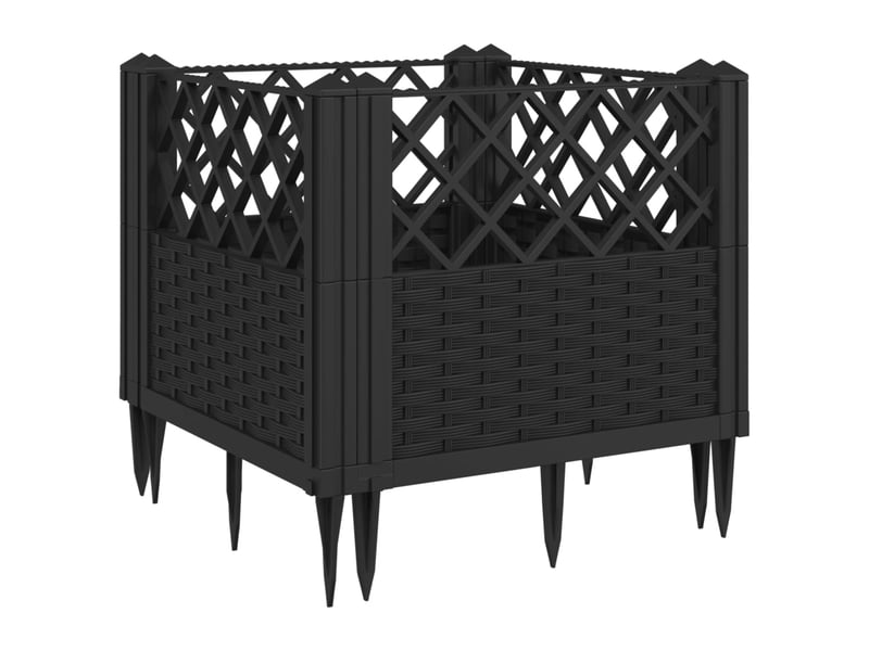  Jardinière - bac à fleurs avec piquets noir 43,5x43,5x43,5 cm pp  - Conforama A