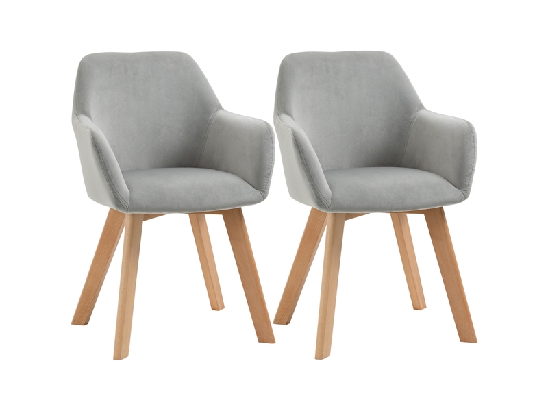  Lot de 2 chaises de salle à manger 54x57x80 cm, velours gris, accoudoirs ergonomiques, pieds en bois, usage polyvalent  - Conforama A