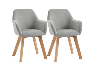 Lot de 2 chaises de salle à manger 54x57x80 cm, velours gris, accoudoirs ergonomiques, pieds en bois, usage polyvalent