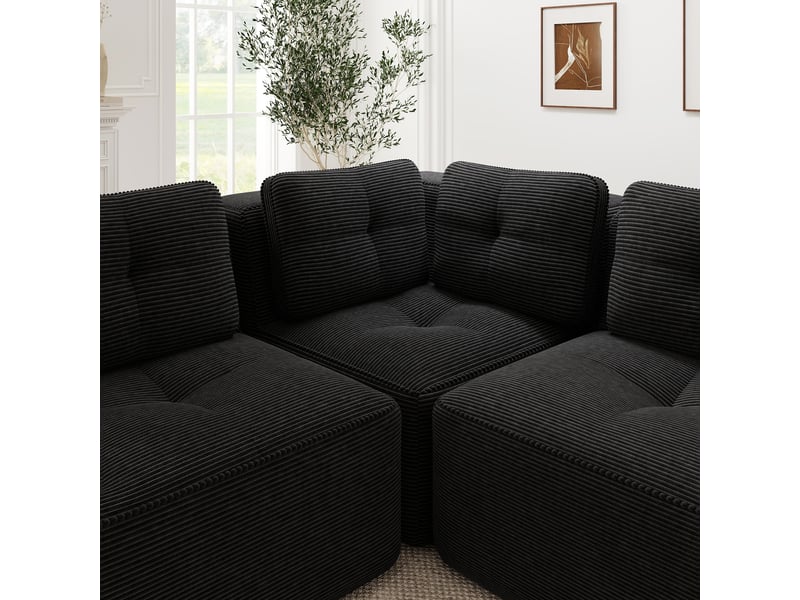 Canapé panoramique modulable 3 places velours côtelé noir – 297 x 177 x 69 cm Fay Lum - Conforama E