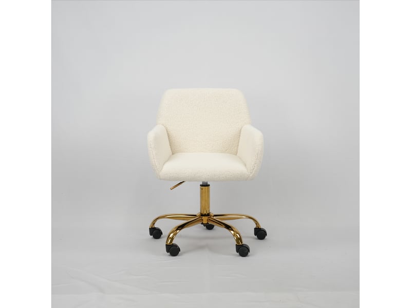  Chaise de bureau fausse fourrure blanche pivotante et réglable en hauteur, 53x53x55 cm  - Conforama A