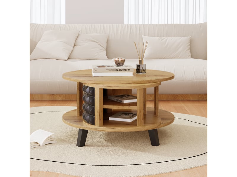  Table basse pivotante 80x80x40 cm – rangement caché, design contemporain, pratique et fonctionnelle  - Conforama E