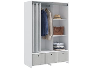 Armoire penderie avec tringle 3 tiroirs tissu et rideau blanc 105 x 48 x 160 cm