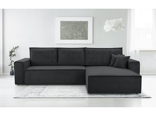Canapé d'angle réversible convertible <strong>AX LIVING </strong> <strong>CedriaMini</strong> 4 places Velours côtelé gris avec coffre de rangement