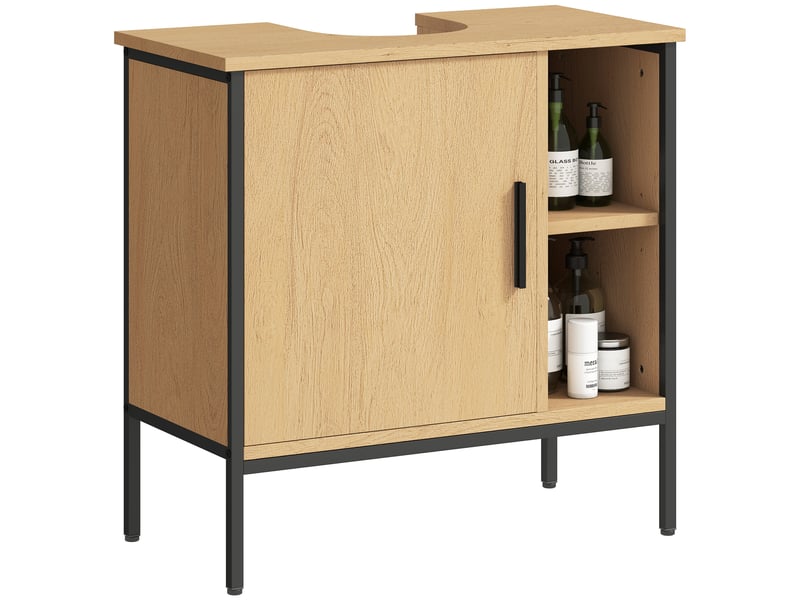  Meuble sous lavabo 60 cm effet chêne, découpe en u, porte et étagère réglable  - Conforama A