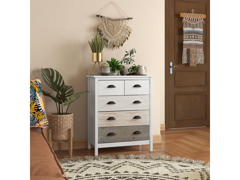 Commode de rangement en mdf avec 5 tiroirs blanc chicfurn - Conforama B