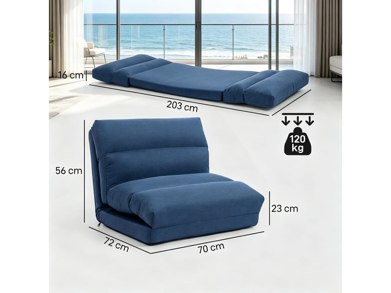  Canapé convertible, canapé-lit, en tissu, bleu foncé, 70x72x56cm, mobilier pour espace de vie, pour salon et séjour  - Conforama R