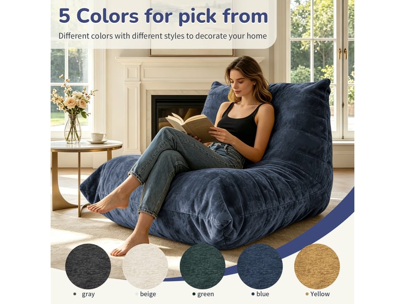  Pouf géant design chenille bleu - fauteuil de salon ergonomique et ultra doux pour chambre et salon - 90x100x80 cm  - Conforama D
