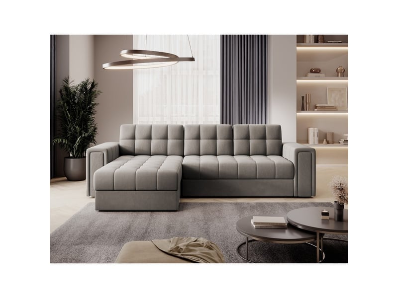  Canapé d'angle convertible kapitara beige réversible avec coffre de rangement  - Conforama C