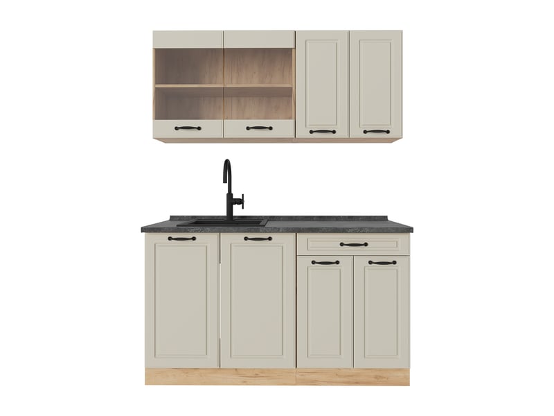  Vicco cuisine, sable campagnechêne doré, 140cm plan de travail anthracite  - Conforama A