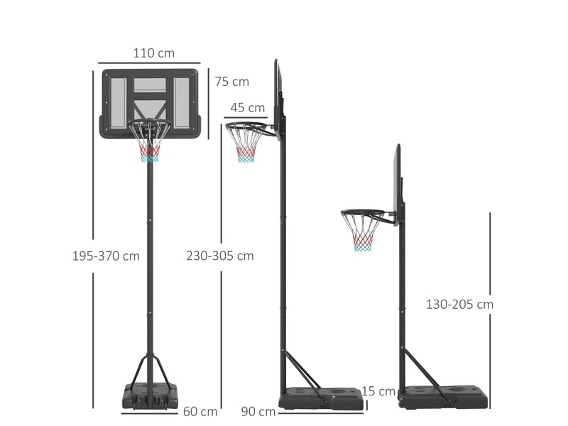  Panier de basket 90x60x370 cm réglable métal noir  - Conforama E