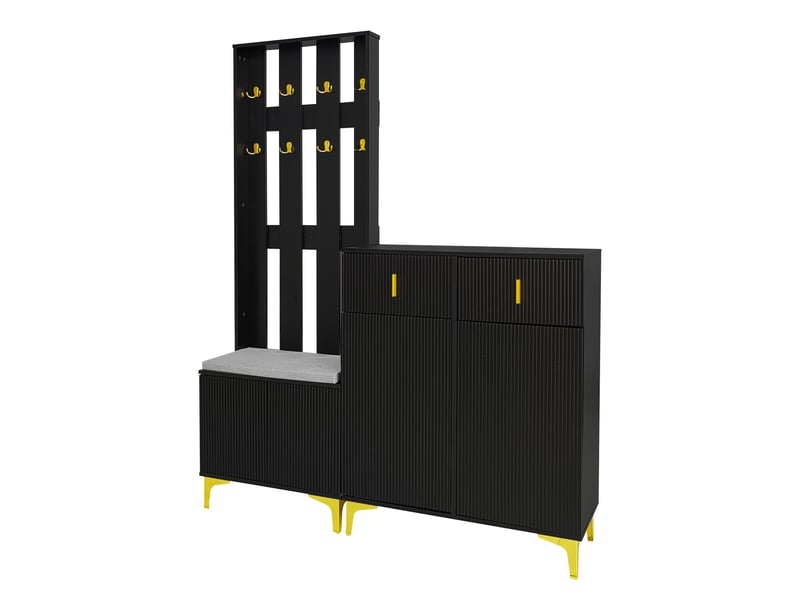  Portemanteau avec banc et rangement noir en panneau de particules  - Conforama D