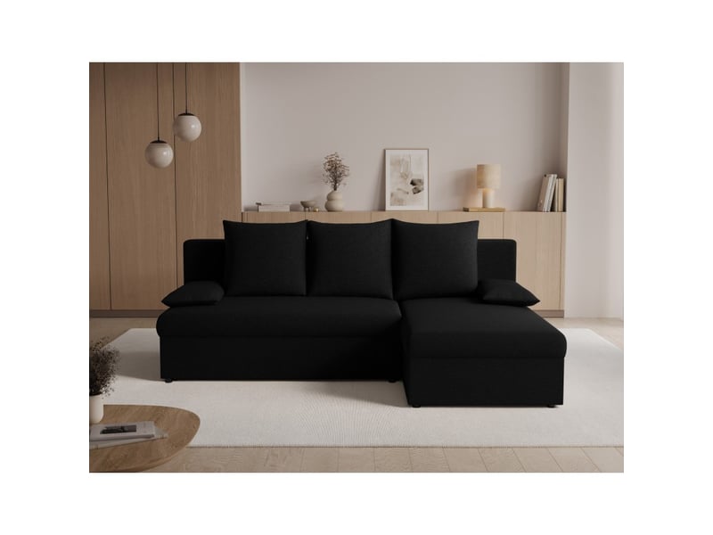  Canapé d'angle noir 3 places méridienne universelle 206x90x146cm gina  - Conforama E