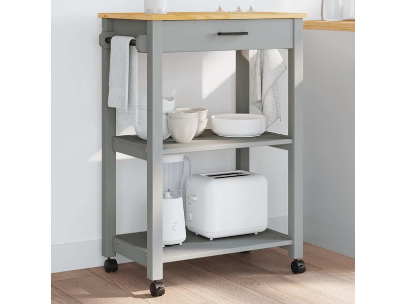  Desserte de cuisine, chariot de rangement monza 60x40x88,5 cm gris bois massif de pin  - Conforama B