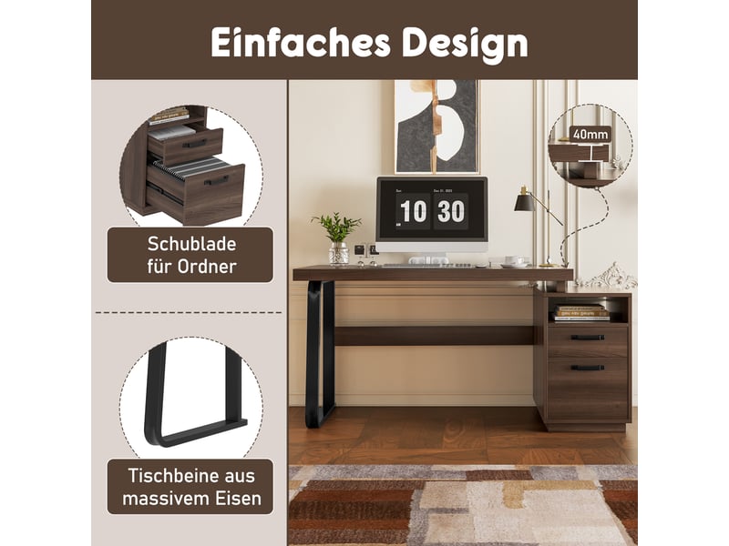  Bureau 161 cm coloris marron bureau marron - Conforama E