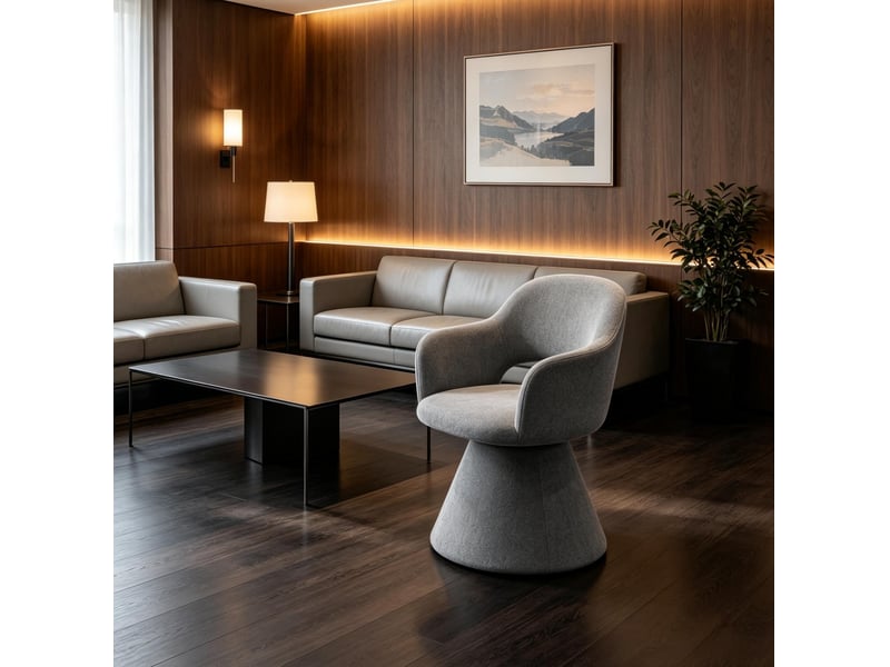  Chaise de salle à manger pivotante 360° grise en tissu effet lin avec accoudoirs intégrés  - Conforama C