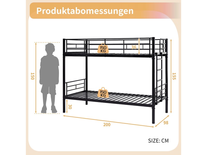 Lit superposé enfant 90x200, sécurité renforcée lit superposé, structure métal, transformable deux lits simples  - Conforama C