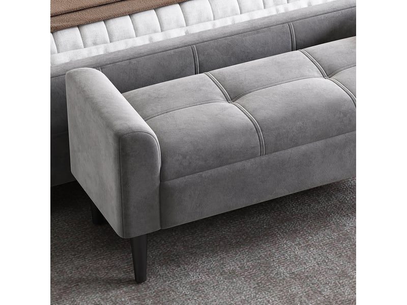 Banc de lit 116x44x56 cm, accoudoirs, motif matelassé, convient à plusieurs styles, mdf, meuble chambre, velours, gris - Conforama E