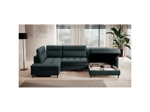Canapé d'angle droit fixe <strong></strong> <strong></strong> 4 places Polyester vert avec coffre de rangement