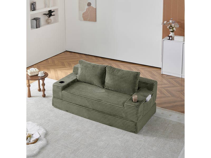  Canapé convertible, canapé-lit, porte-gobelets, 2 en 1, pour salon, chambre, mobilier pour espace de vie, en velours tricoté  - Conforama A