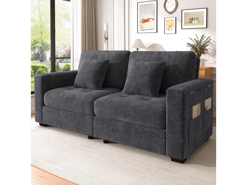 Canapé 2 places, canapé de salon, en chenille, gris foncé, design moderne, pour salon et séjour, 180 cm - Conforama R