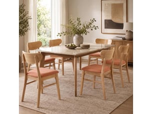 Lot de 6 chaises de salle à manger hwc-m59, chaises de cuisine, tissutextile, bois massif - structure claire, terracotta