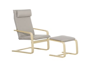 Fauteuil relax avec pouf et repose-pieds, en bois et tissu, avec appui-tête, 67 x 69 x 100 cm, gris