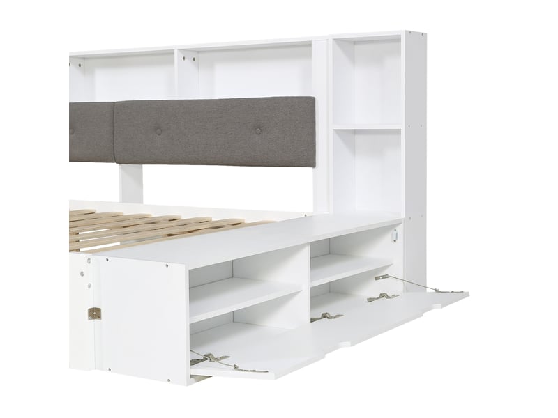  Lit gigogne 120x200 cm avec rangement et charge, blanc et gris, sans matelas  - Conforama E