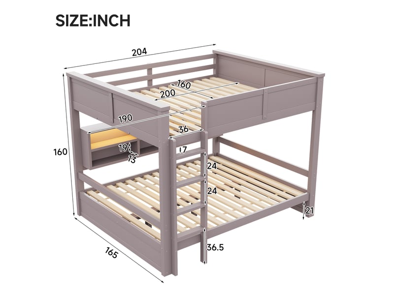  Lit superposé 160x200 cm 6 rangements, lit enfant avec led, mobilier de chambre, bois et mdf, marron sans matelas  - Conforama C