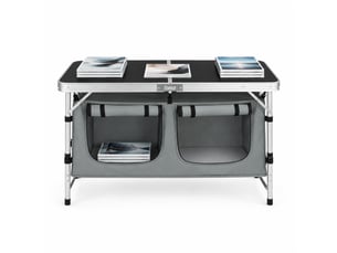 Table de camping pliante ulevr avec sac de rangement suspendu, hauteur réglable 62 ou 69,5 cm, 120 x 47 cm, noir et gris
