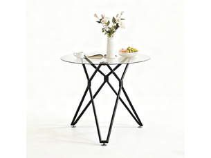 Table de salle à manger ronde 1 à 4 personnes en verre trempé et métal 90×90×78 cm noire