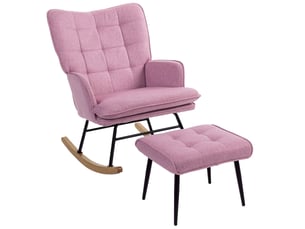 Fauteuil à bascule avec repose-pieds, coussin rembourré, accoudoirs, dossier haut, pieds en bois, capacité de charge 130 kg, rose