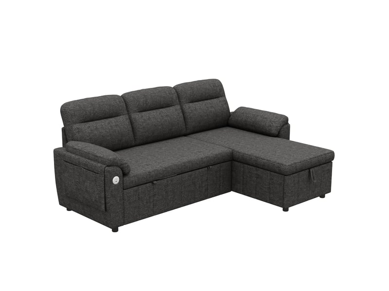  Canapé d’angle convertible 208x131x88 cm avec rangement gris  - Conforama A