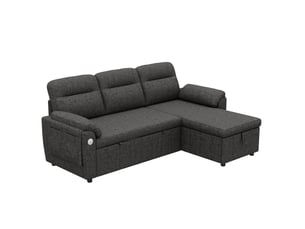 Canapé d'angle droit convertible MODENUIT 3 places Polyester gris avec coffre de rangement