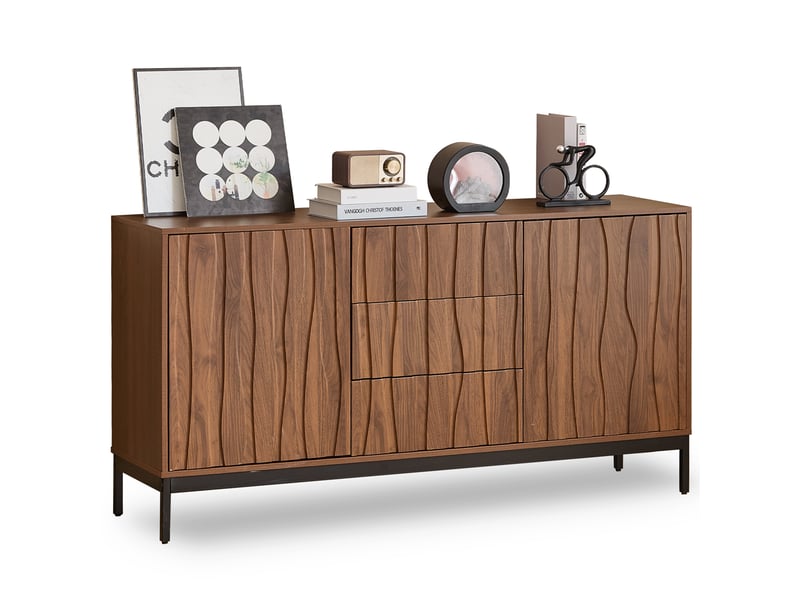 Buffet avec 3 tiroirs et étagères réglables pour salle à manger en mdf 150×40×80 cm brun foncé - Conforama A