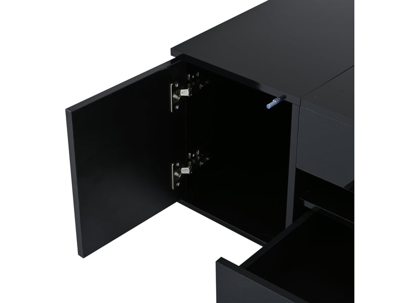 Table basse relevable avec 1 tiroir, 1 placard et led pour salon 95×50×40 cm en panneaux de particules noir - Conforama D