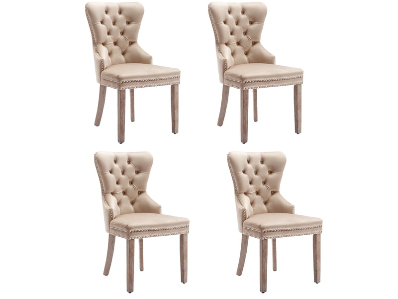 Lot de 4 chaise de salle à manger avec heurtoir de porte chaise rembourrée en velours, couleur beige  - Conforama A