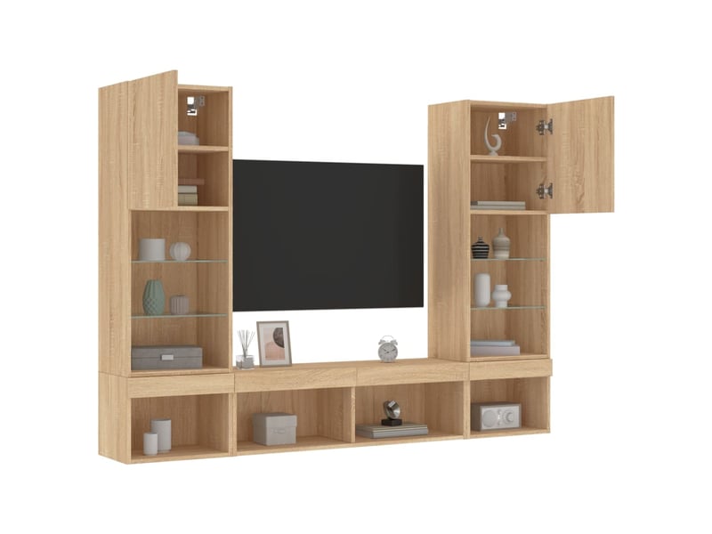  Unités murales tv avec led 5 pcs chêne sonoma bois d'ingénierie shl45336  - Conforama E