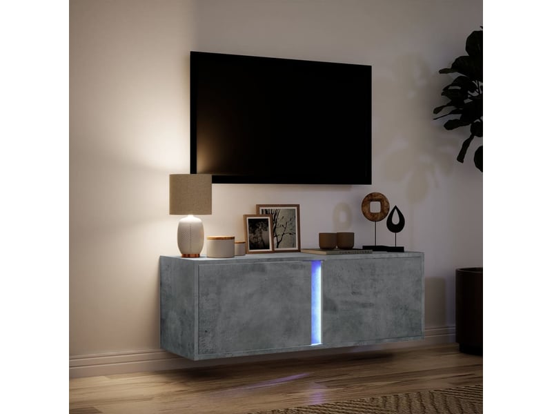 Meuble tv - banc tv - meuble de rangement mural avec lumières led gris béton 100x31x35 cm - Conforama E