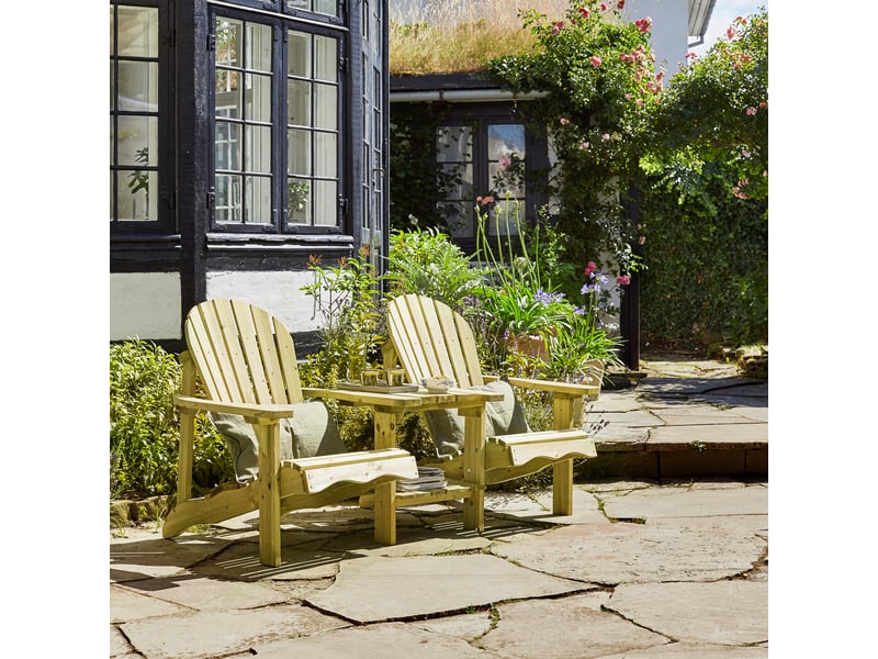 Axi | valerie chaise de jardin, table intégrée, bois naturel, 175 cm | transat, 2 personnes | salon exterieur | fabriqué en eu, epicéa - Conforama E