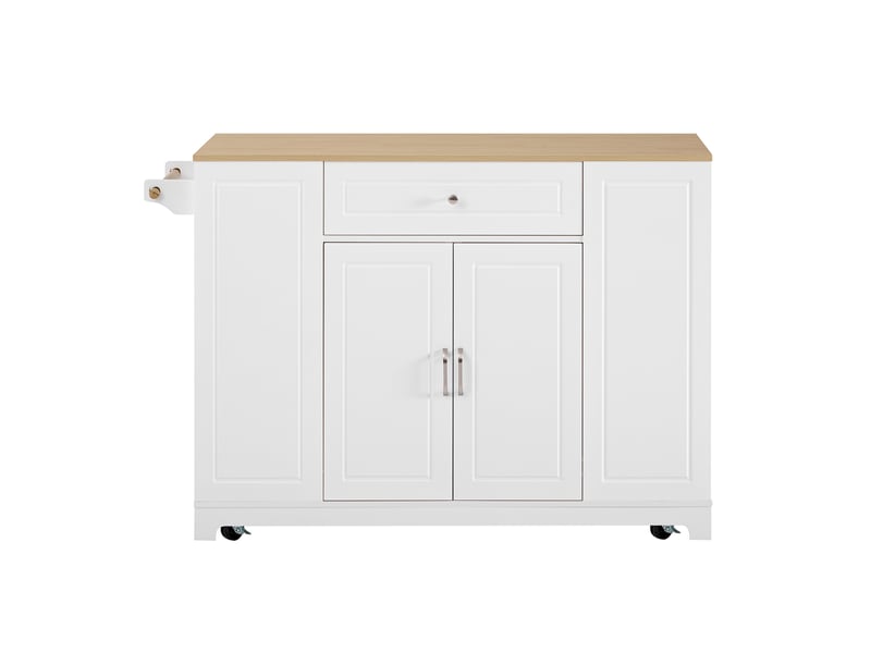  Îlot de cuisine mobile 131,8 x 40-70 x 93,3 cm, plateau extensible, prises, usb-c, blanc Jamama eleni - Conforama A