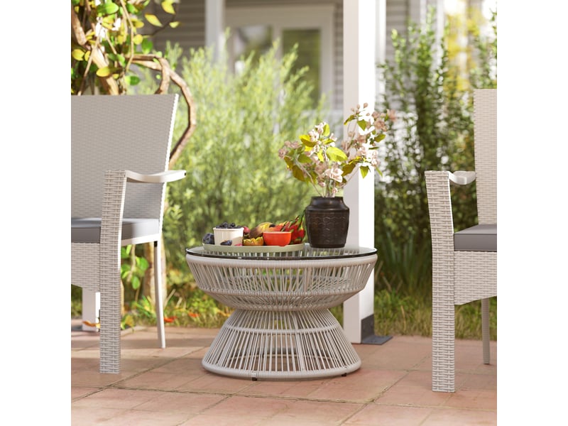  Table basse de jardin ronde, table d'appoint rotin pe gris clair 60x60x37cm  - Conforama C