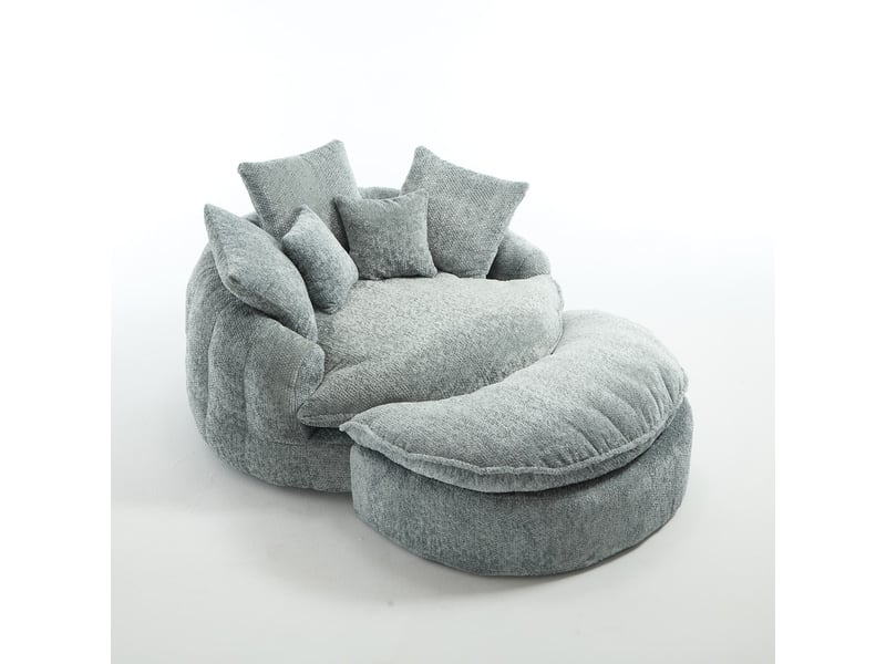  Canapé droit à assise ronde en mousse polyester, assise ajustable, coussin inclus, 190.5×138×63 cm, bleu gris  - Conforama A